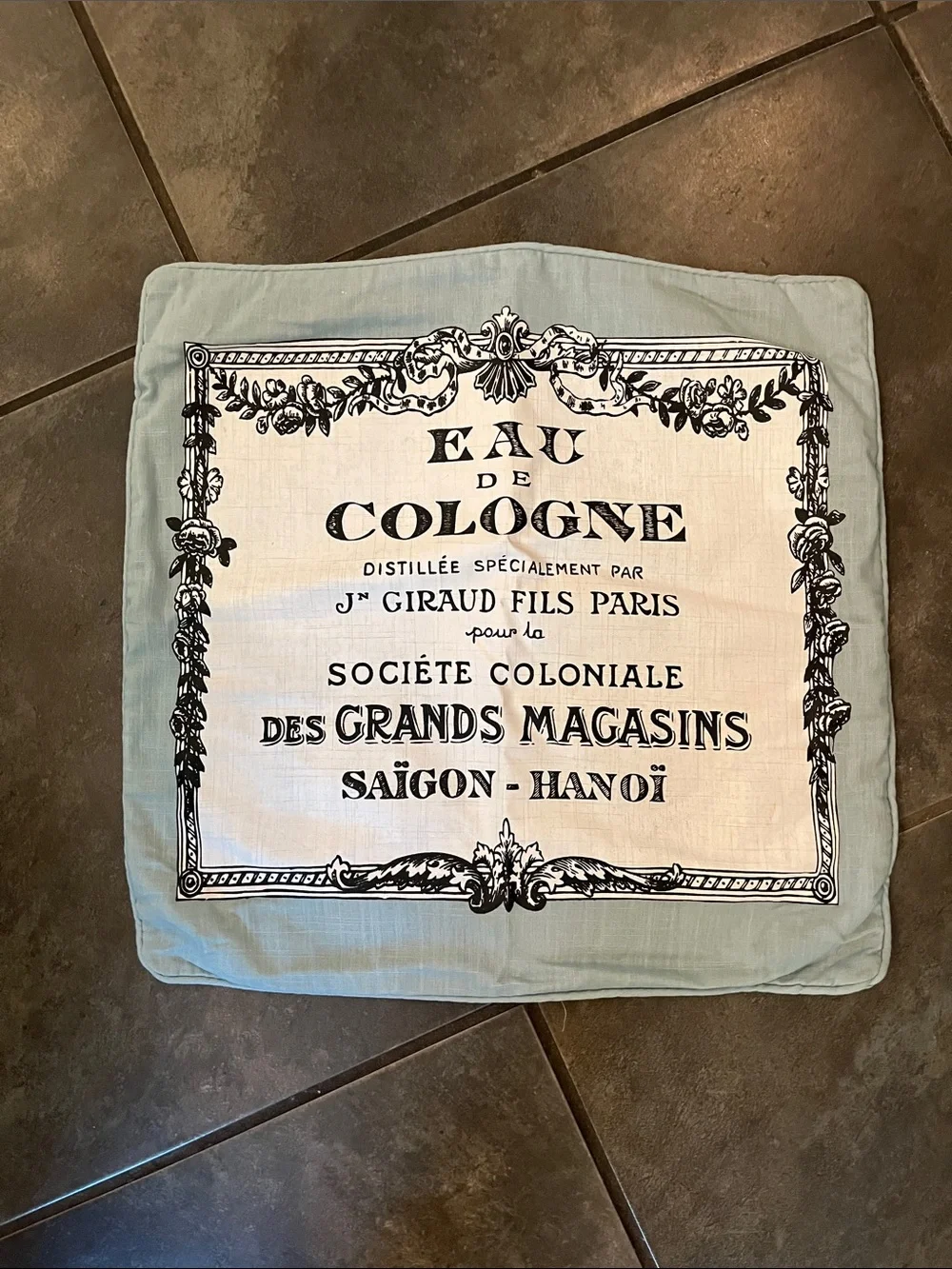 Eau de Cologne Decorative Throw Pillow - Light Blue and White
